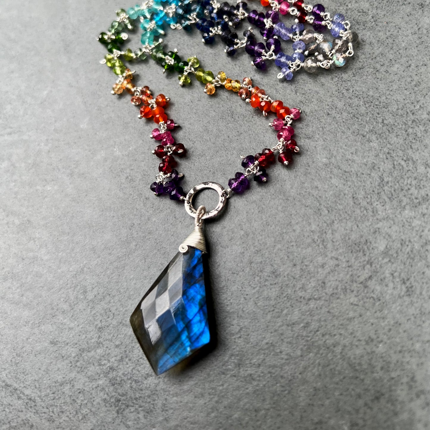 Rainbow gemstone necklace with labradorite, sterling silver necklace