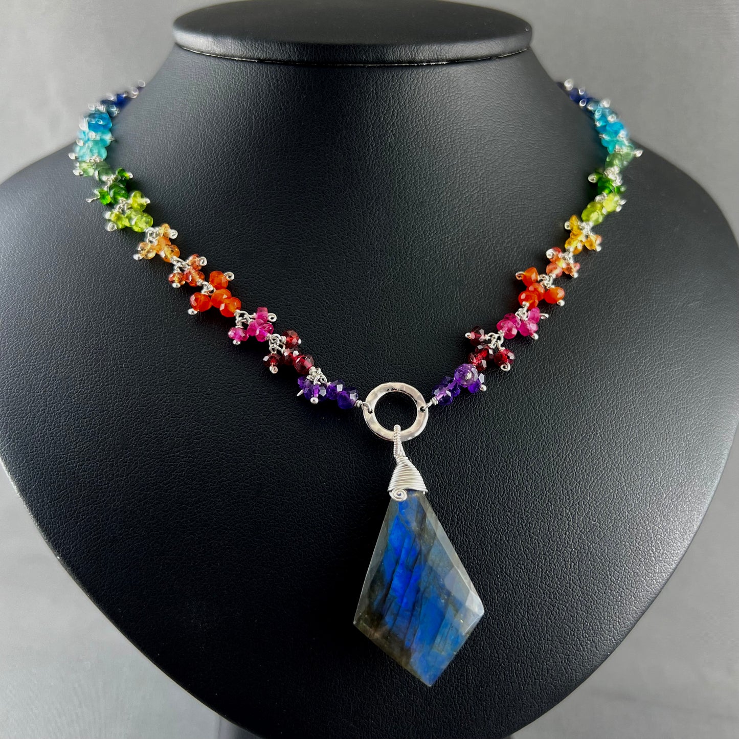 Rainbow gemstone necklace with labradorite, sterling silver necklace