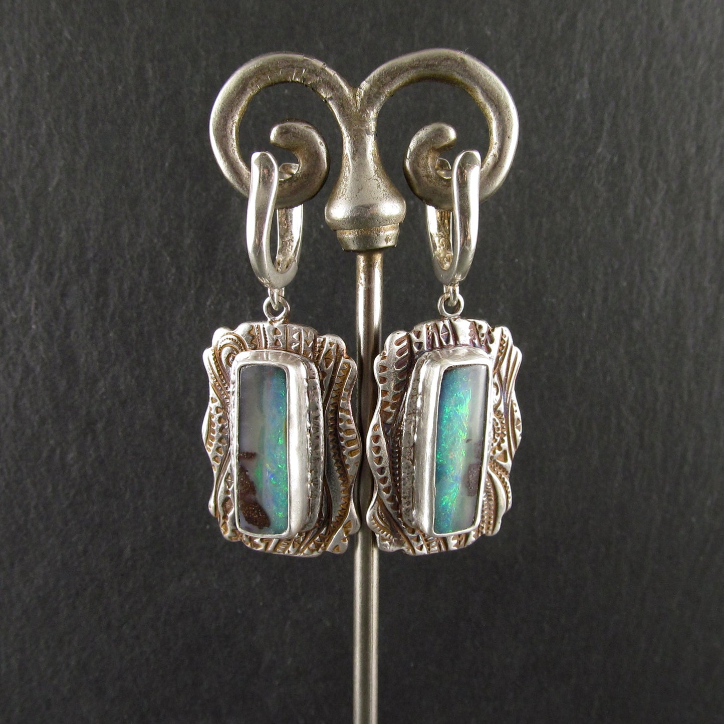 Australian opal earrings, handmade recycled fine silver earrings