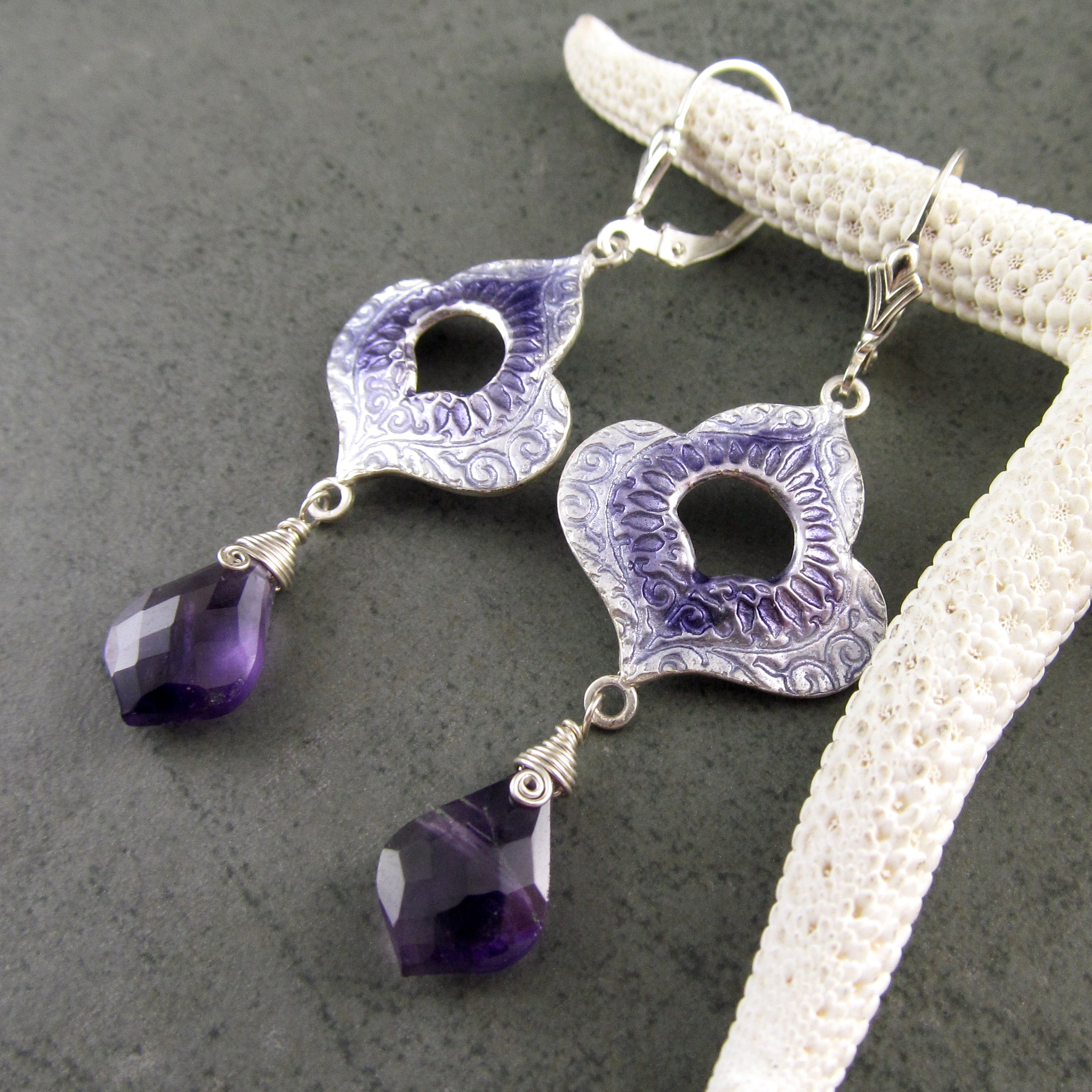 Argentium Sterling Silver with Amethyst Tear sold Drop Dangles Earrings