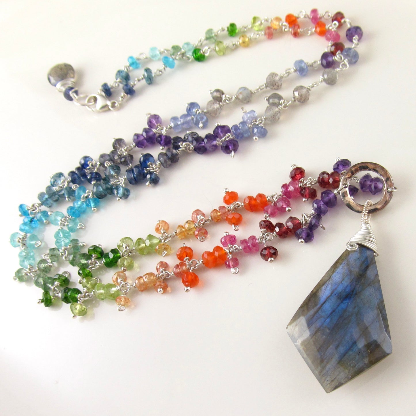 Rainbow gemstone necklace with labradorite, sterling silver necklace