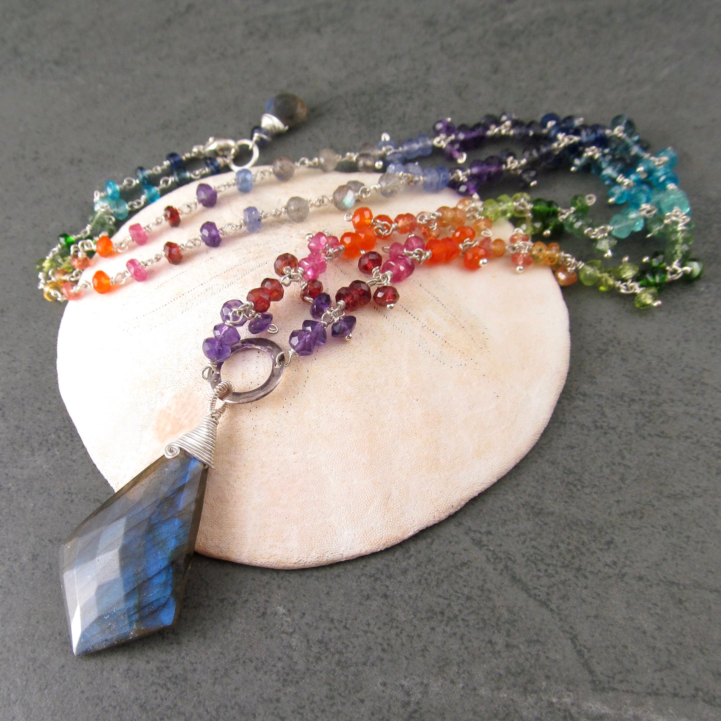 Rainbow gemstone necklace with labradorite, sterling silver necklace