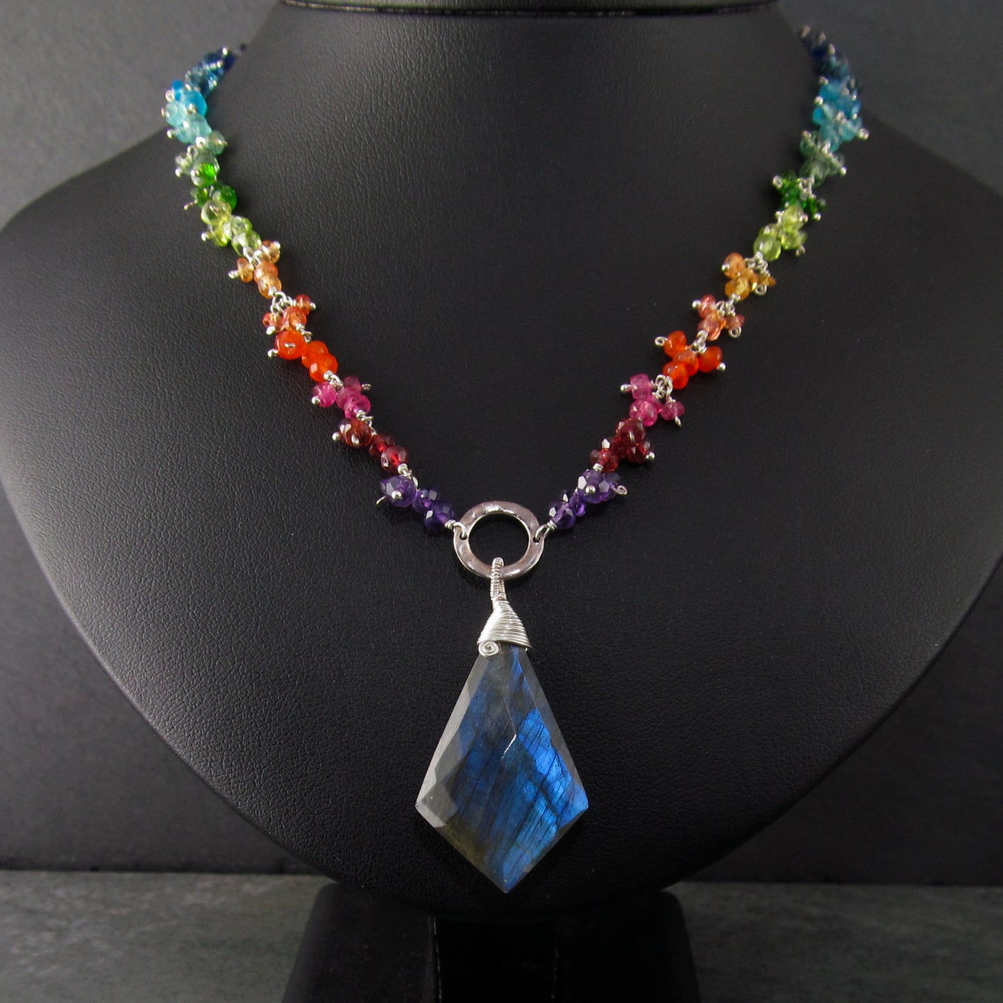 Rainbow gemstone necklace with labradorite, sterling silver necklace