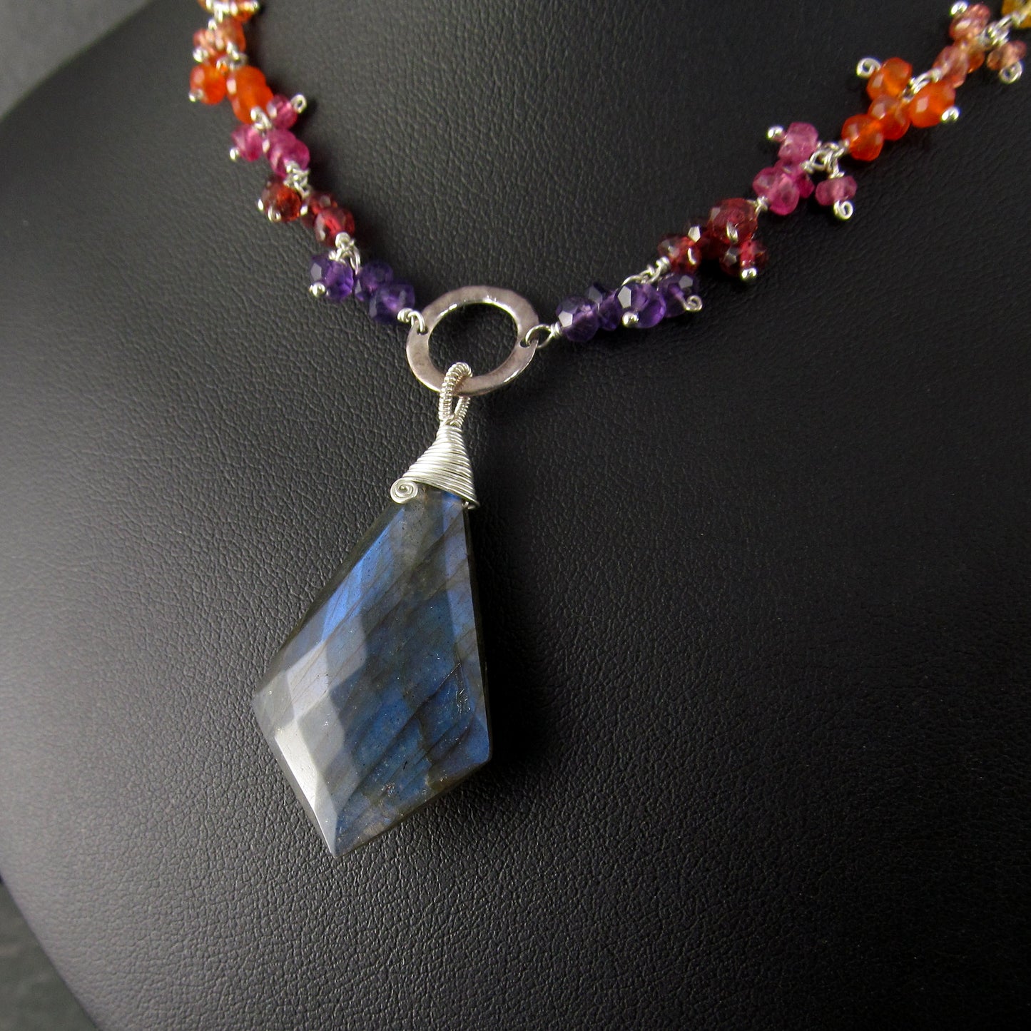 Rainbow gemstone necklace with labradorite, sterling silver necklace