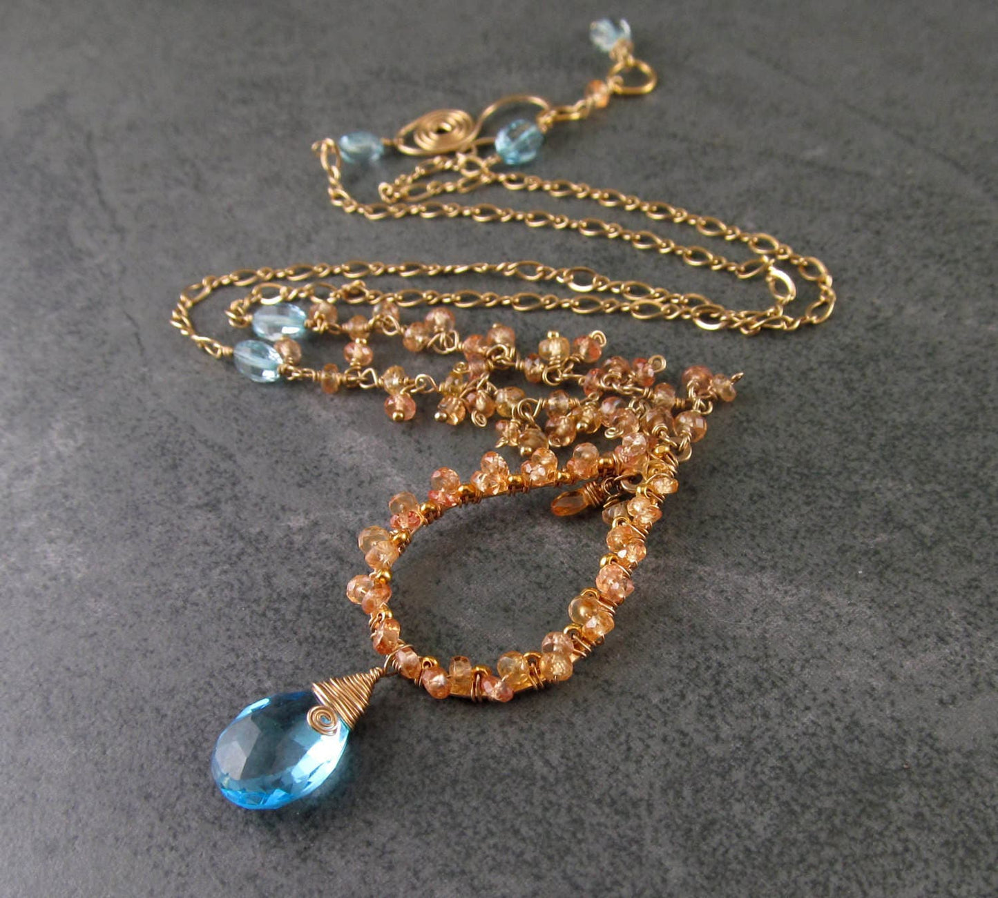 Yellow sapphire necklace, handmade gold filled Swiss blue topaz necklace-OOAK gemstone jewelry