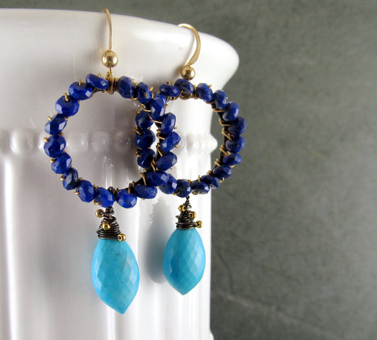 Lapis earrings, handmade mixed metal, turquoise earrings-OOAK