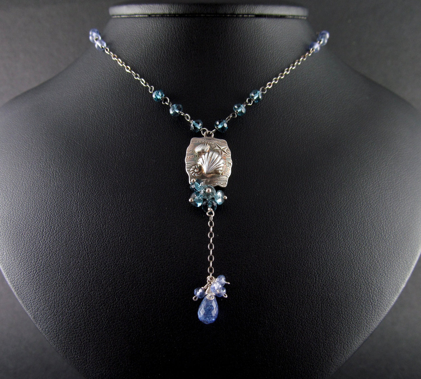 Seascape necklace, handmade recycled fine silver, London blue topaz and tanzanite jewelry-OOAK beach necklace