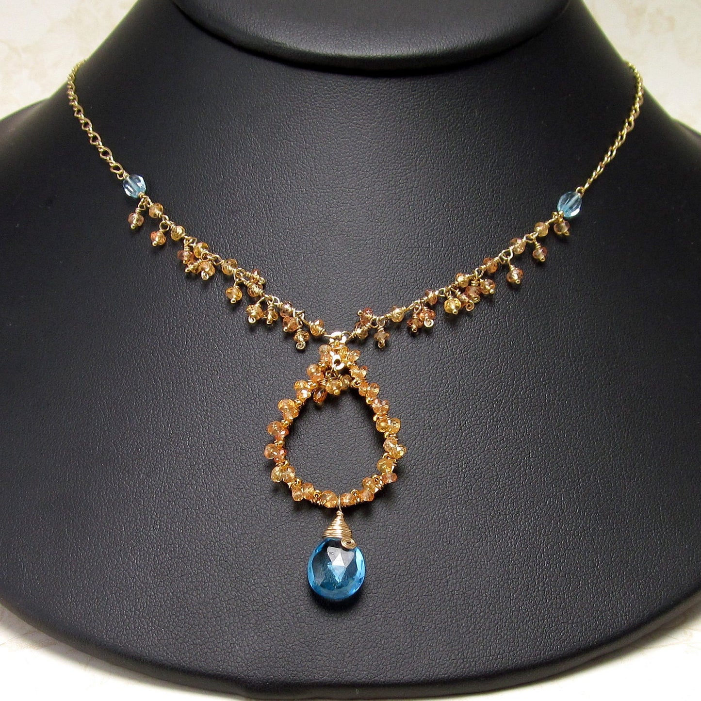 Yellow sapphire necklace, handmade gold filled Swiss blue topaz necklace-OOAK gemstone jewelry