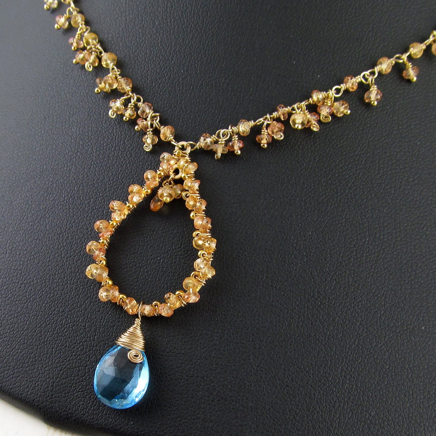 Yellow sapphire necklace, handmade gold filled Swiss blue topaz necklace-OOAK gemstone jewelry