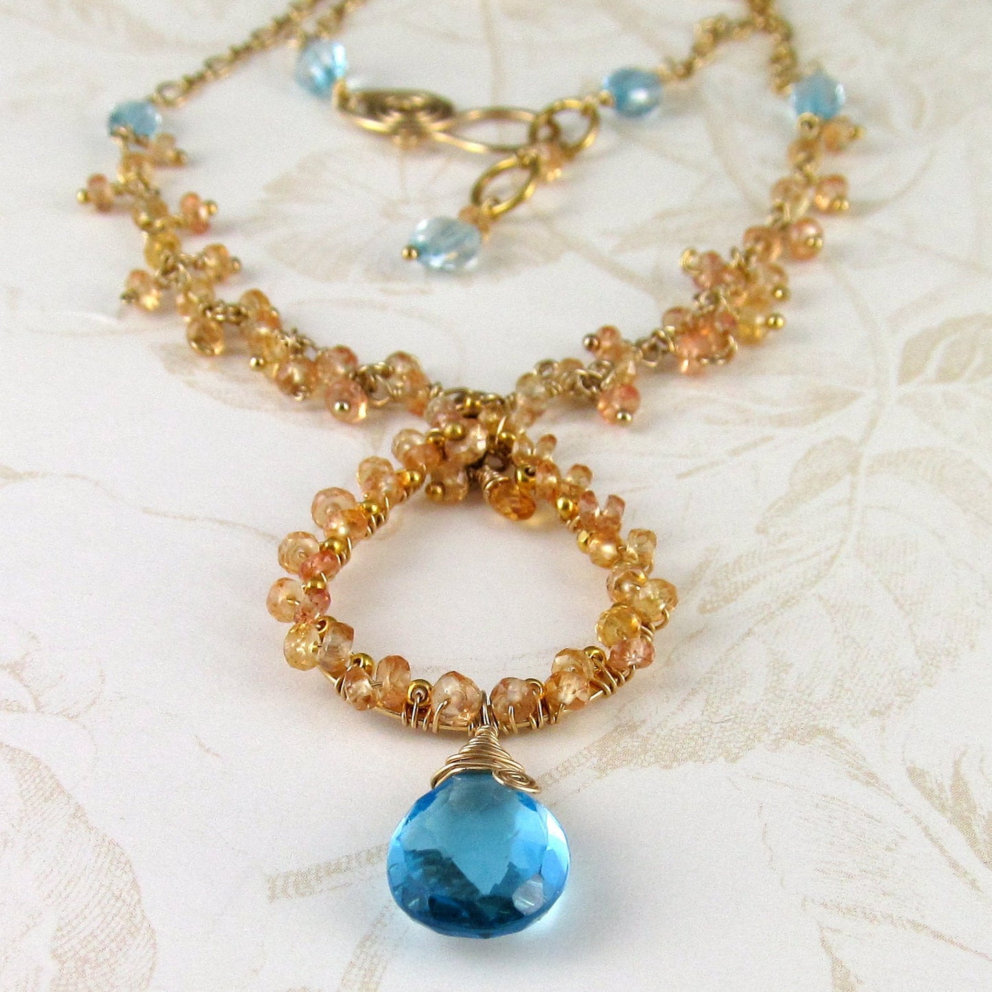 Yellow sapphire necklace, handmade gold filled Swiss blue topaz necklace-OOAK gemstone jewelry